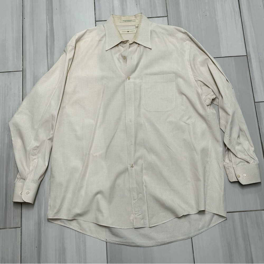 Joseph Abboud pale yellow pinstripe XL button shirt 17 1/2 34/36
